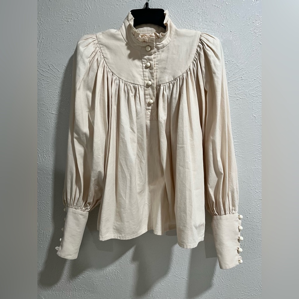 Anna Mason Kasia Blouse Top Stand Collar BEIGE Size 10 ABSOLUTELY AMAZING!